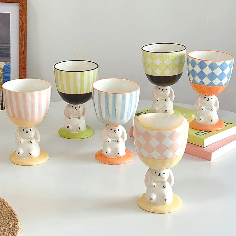 Rabbit Goblet Cute Handdrawn 3D Hand Pinched Mug Irregular Large Capacity Coffee Cup