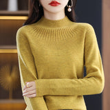 Cashmere knitting sweater high collar merino wool high collar slim soft long sleeve pullover top - xinnzy