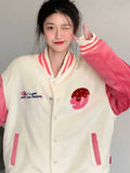 Pink Hoodies Y2 Kawaii Women Luxury Design Embroidery Baseball