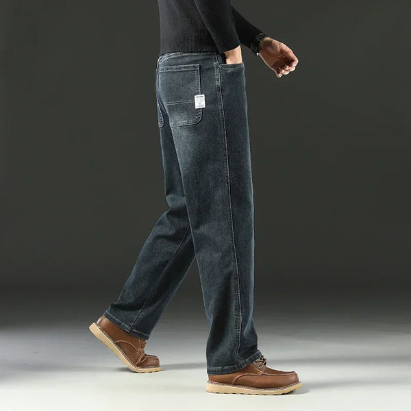 Blue Gray Jeans Men Straight Leg Stretch Business Casual Fit 40 42