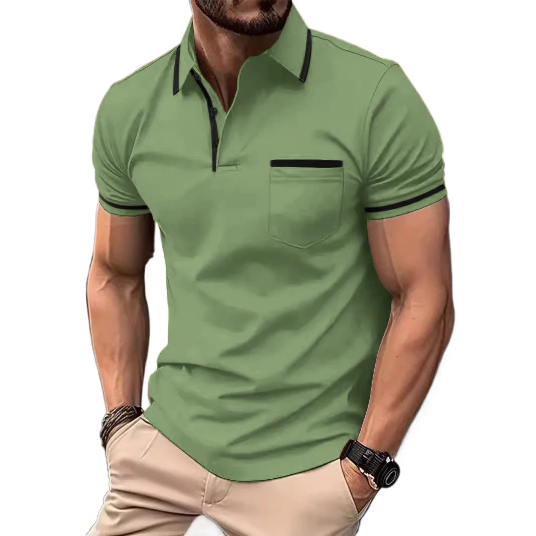 Polo Shirt Men's Short Sleeve Button Lapel Lightweight Turn-down Sport