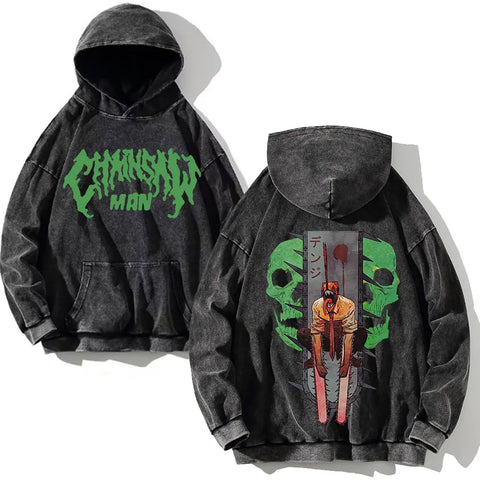 Anime Chainsaw Hoodies Männer Hip Hop Streetwear Waschen