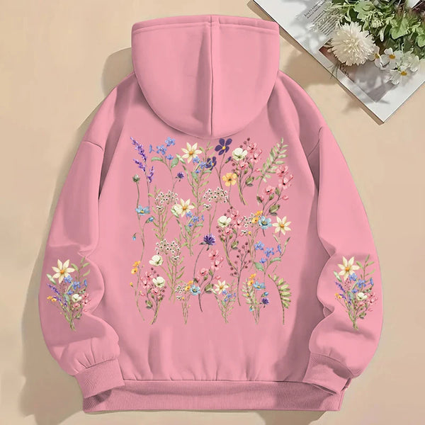 Women’s Y2K Wildflower Print Hoodie Boho Loose Sweatshirt with Long Sleeves