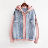 Gefälschte zweiteilige Denim-Hoodies-Mantel-Frauen-Frühlings-Herbst-Trend-Cardigan-Hoodie