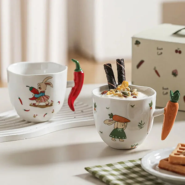 Novelty Vegetable Handle Mug Ceramic 230ml Coffee Cup Cartoon Print