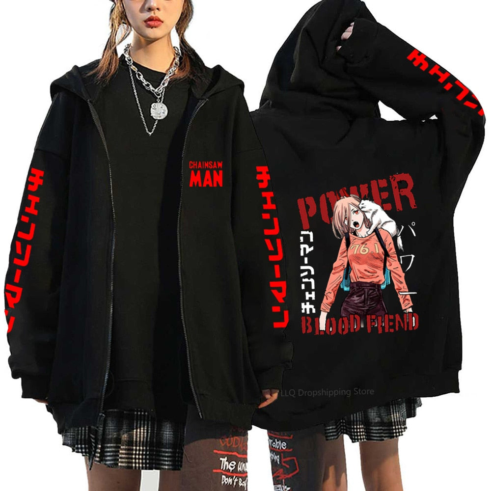 Anime Chainsaw Denji Hoodies Makima Zipper Streetwear Fleece