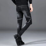 Patchwork Schwarze Stretch Hip Hop Motorrad Jeans