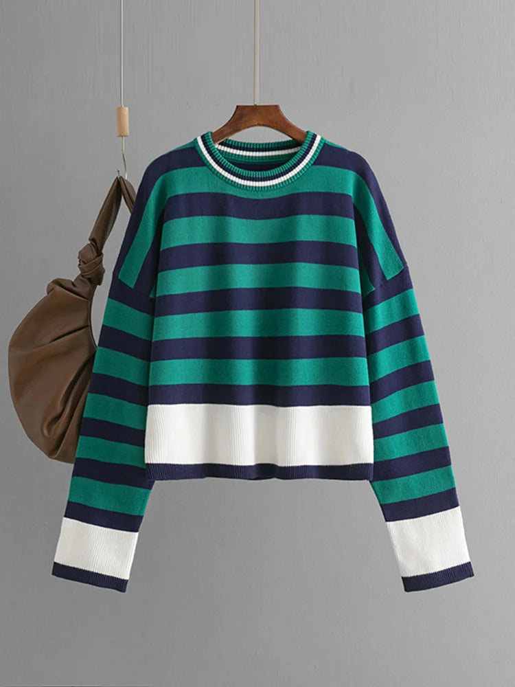 Winter Striped Sweater Women Loose Warm Pullover