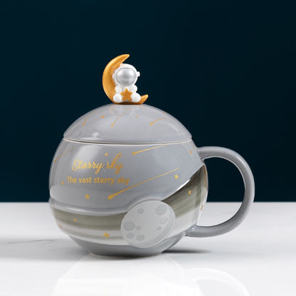Mug with Spoon Lid Lovely Astronaut Mugs Astronaut Moon
