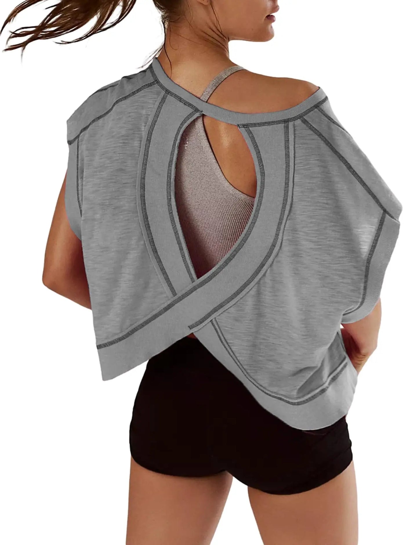 Women's Backless Yoga Top Pure Color Loose Gym Tee