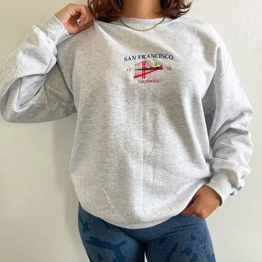 San Francisco Golden Gate Embroidered Gray Vintage Sweatshirt