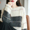 Plus Size Sequin Sweater Womens Color Block Stripe Knit Pullover