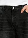 Mens Wide Leg Jeans Black Raw Hem Relaxed Fit Loose Denim Pants