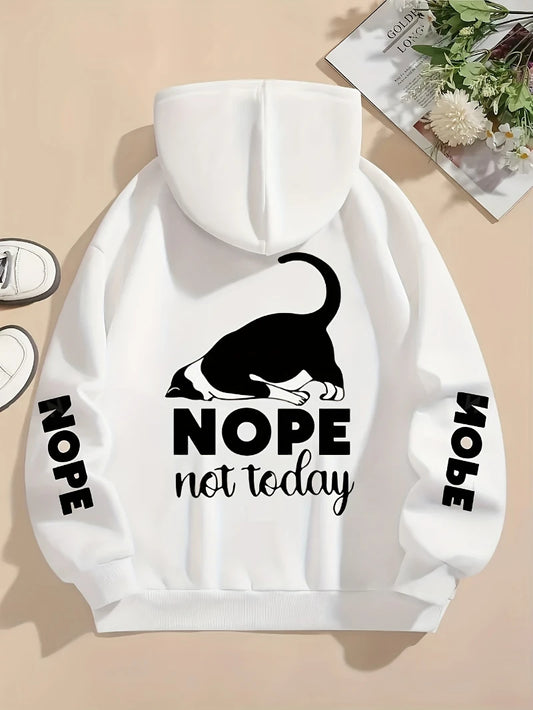 Nope Not Today Cat Print Fleece Hoodie