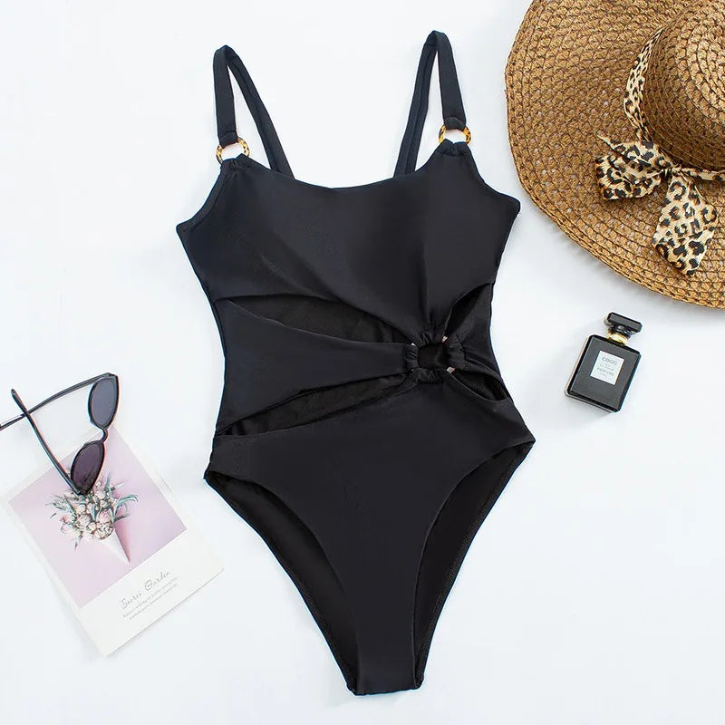 Sexy Onepiece Solid Color Women Bikini Set with Hollow Suspender Bikini Fashion