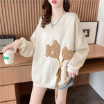 Fashion Round Collar Pullovers Sweatshirts for Women Korean Cute Bear Print Loose Casual