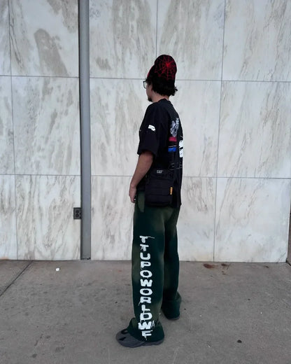 Alphabet Embroidered High Waist Wide Leg Pants Men