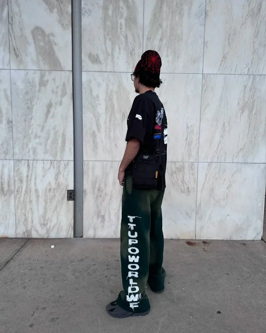 Alphabet Embroidered High Waist Wide Leg Pants Men