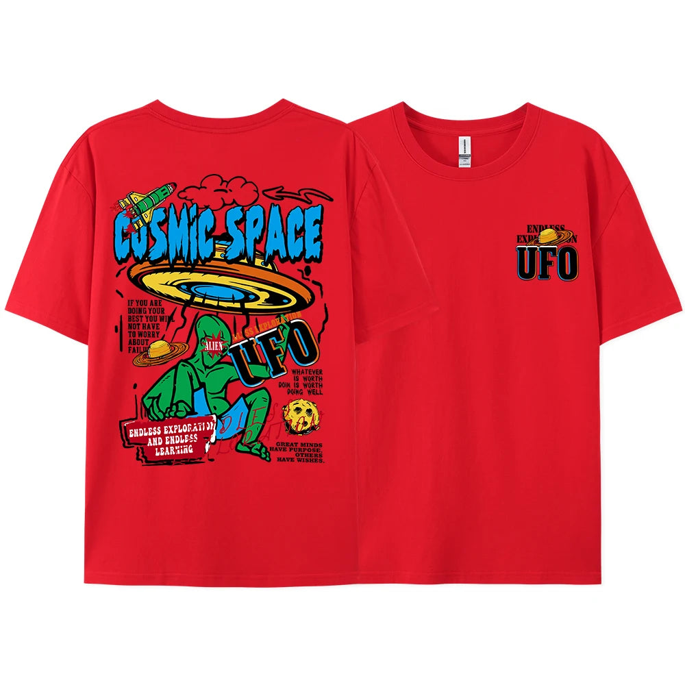 Cosmic Space Ufo Aliens Funny Graphic Printed Fashion Street T-Shirt
