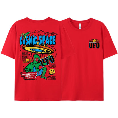 Cosmic Space Ufo Aliens Funny Graphic Printed Fashion Street T-Shirt