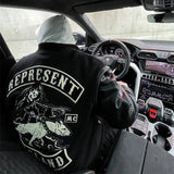 Hip Hop Chic Skeleton Dog Embroidered Leather Sleeve Jacket for Men