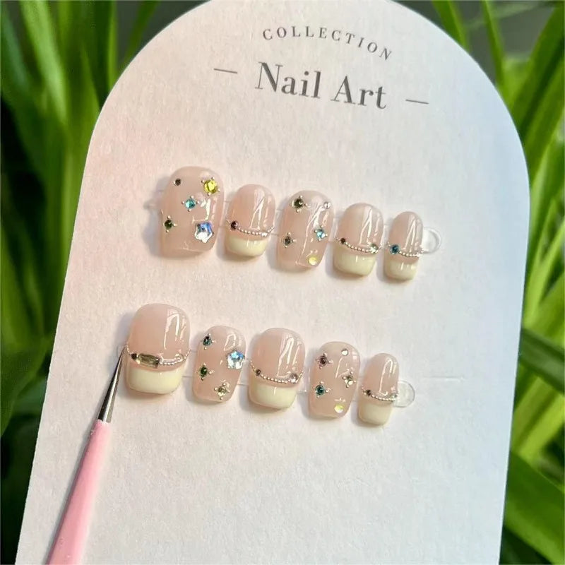 Acrylic Press on Nails for Girls French False Nails Art with Glue
