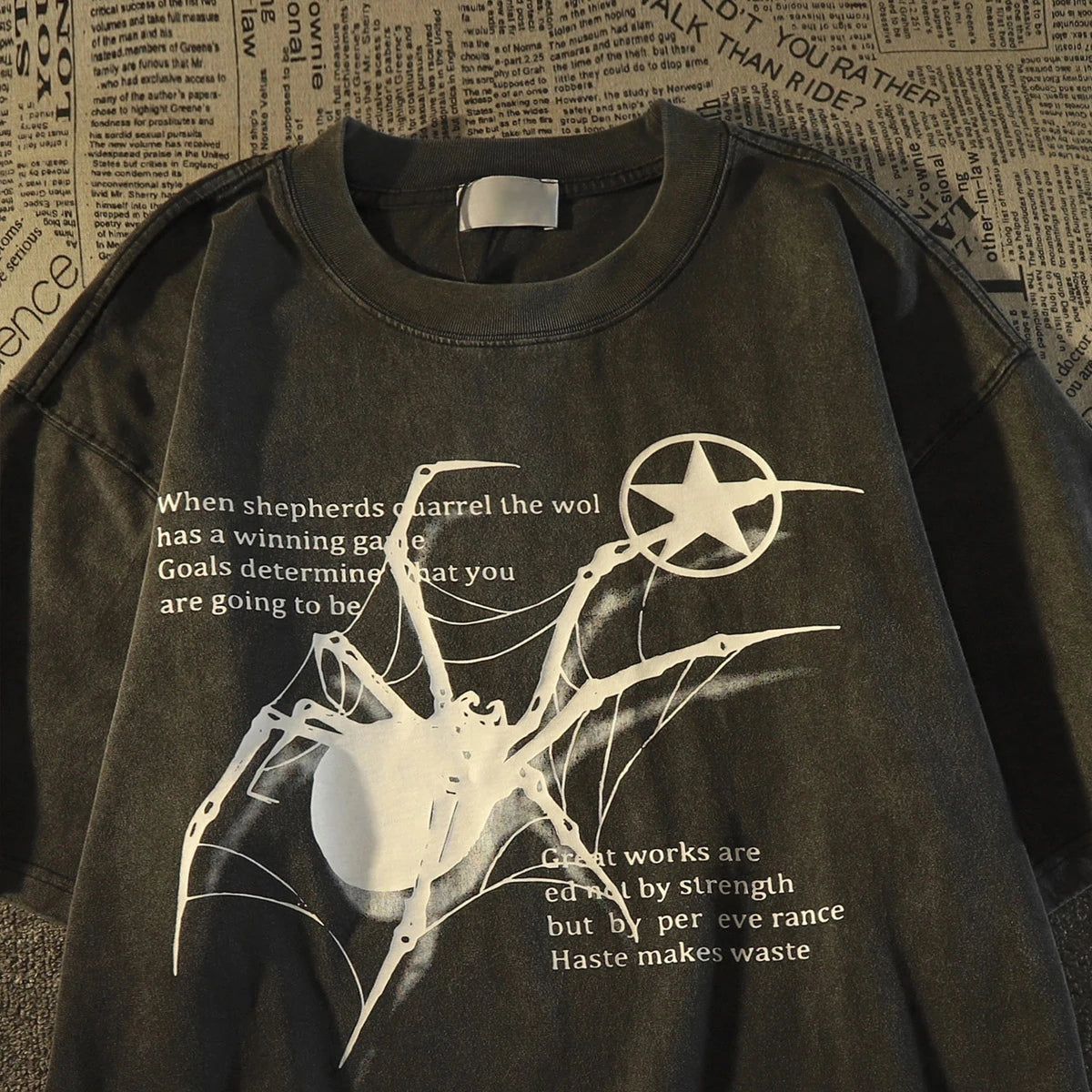 Y2K Streetwear Spider Graphic Acubi Harajuku Short Sleeve T-Shirts Grunge