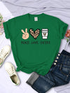 Womens Peace Love Coffee Graphic Tee Cotton O Neck Street Style Shirt
