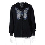 Women's Fashion Zip Up Hoodies Long Sleeve Y2K Butterfly Graphic Plain Cardigan