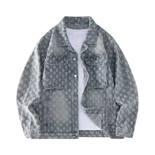 Mens Luxury Loose Jacket Cotton Water Washed Jacquard