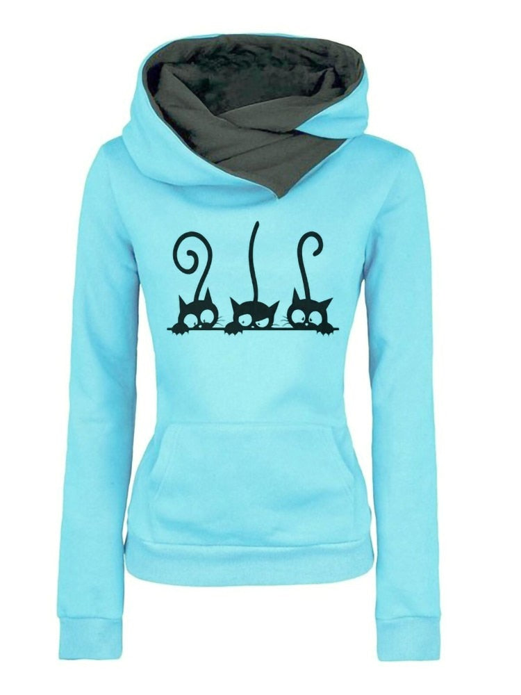 Women Hoodies Fashion Cat Pullovers Vintage