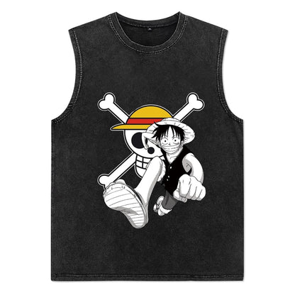 Vintage Men T-Shirts Anime Print T Shirts Cotton Casual Sleeveless Tees Vest - xinnzy