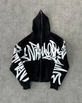 Harajuku Retro Letter Graffiti Zipper Hoodie Men Y2k Gothic Hip Hop