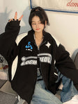Letter Print Zipper Jacket Women American Women Oversized Korean Casual