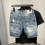 Ripped Straight Denim Shorts Graphic Multi Color Fashion Men's