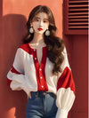 Spring Summer Chiffon Patchwork Blouse Women Loose Vintage