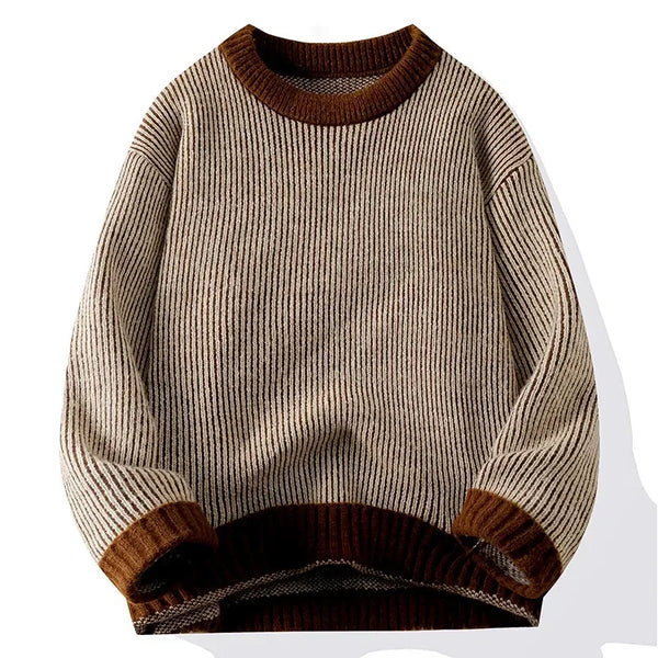 Mens Crew Neck Sweater Loose Fit Warm Layering Pullover Fall Winter