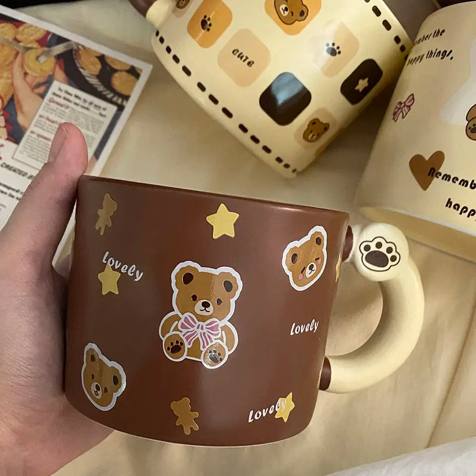 Kawaii Ins Ceramic Mugs Cute Brown Bear Afternoon Tea Cup Fashion Cartoon Animals