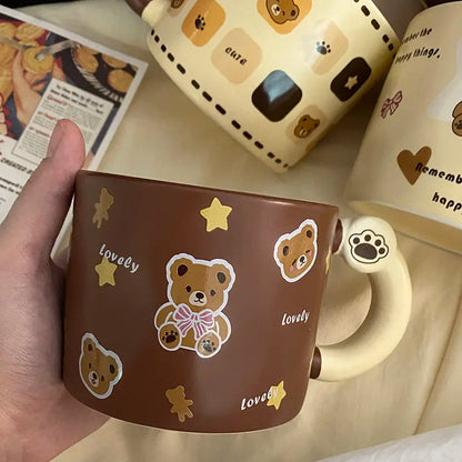 Kawaii Ins Ceramic Mugs Cute Brown Bear Afternoon Tea Cup Fashion Cartoon Animals