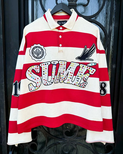 Retro Y2K Polo Shirt Men Long Sleeve Embroidery Stripe Hip Hop Top