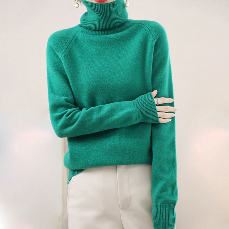 Sweater Turtleneck Cashmere Pullovers Long Sleeve Casual Basic Femme Sweater - xinnzy