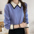 Womens Peter Pan Collar Sweater Color Block Pullover Knit Fall Top