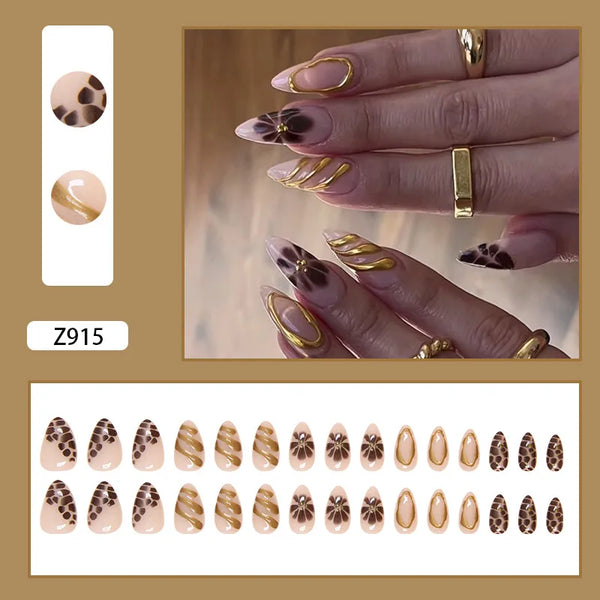 24pcs White Flower Fake Nail Tips Ins Yellow Pink Blush False Nails