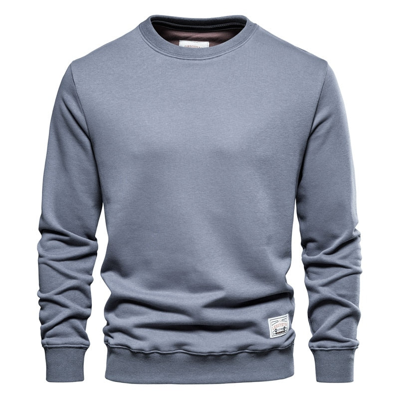 Cotton Men Sweatshirt Casual Solid Color Long Sleeve Quality Classic