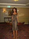 Women’s Leopard Print Bodycon Midi Dress Sleeveless Lace Fishtail Party