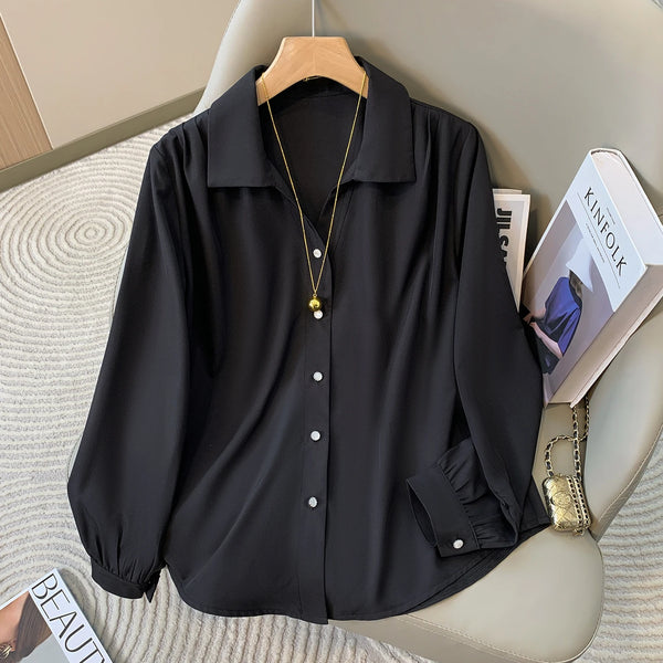 Womens Plus Size Blouse Long Sleeve Solid Spring Minimalist Shirt