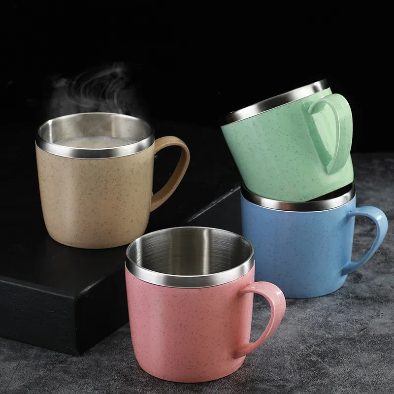 Anti-scalding Stainless Steel Cups Plastic Handle Coffee Milk Mug Tea Drinks Water Cup
