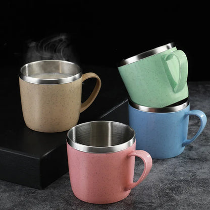 Anti-scalding Stainless Steel Cups Plastic Handle Coffee Milk Mug Tea Drinks Water Cup