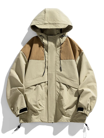 Spring Autumn Patchwork Windbreaker Men Korean Loose Hooded Jacket