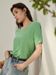 Versatile Solid V-Neck Women's T-Shirt Simple Temperament Short Sleeve Slim Summer Top